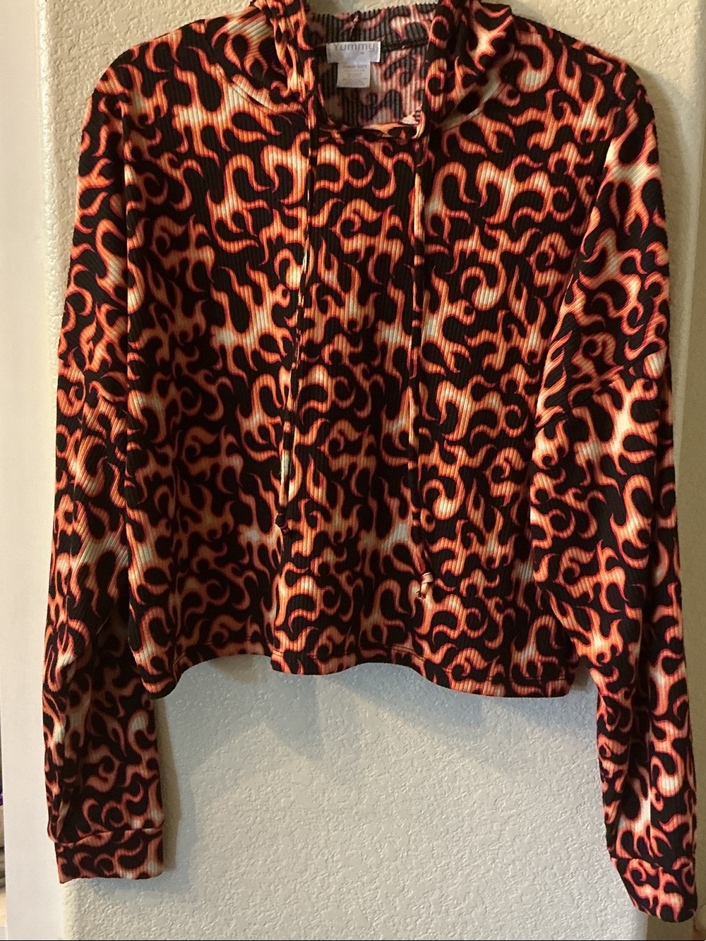 Orange & Black Flame Print Yummy Soft 3X Hoodie Crop